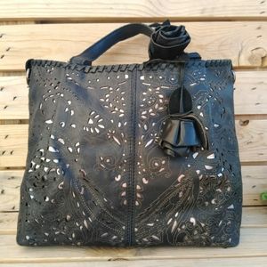 PATRICIA NASH ZOLA LASER CUT PLEATED LEATHER  GUC